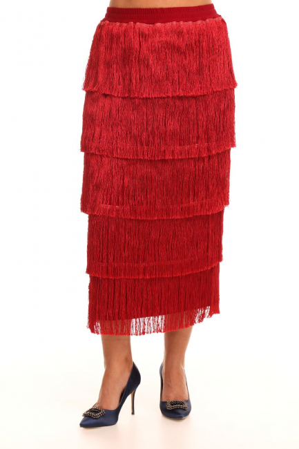 Красная макси юбка с бахромой и подкладкой