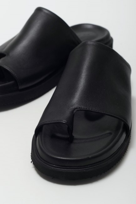 Черные кожаные сандалии на один палец с увеличенной полнотой на широкую стопу