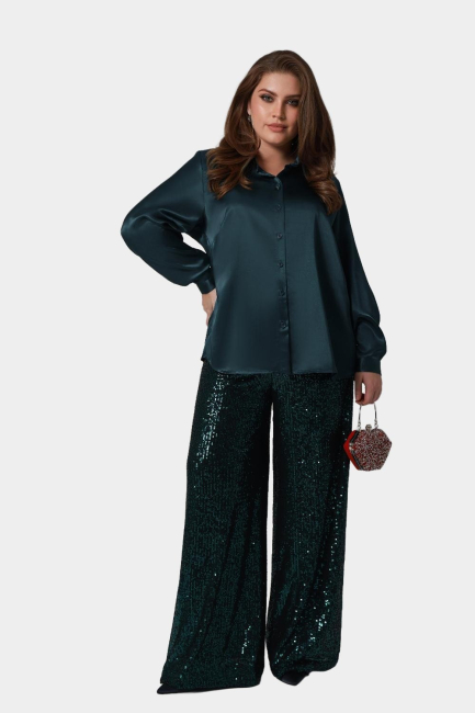 Брюки палаццо на подкладке с пайетками – фото – Plus Size 50–64 – Моно-Стиль