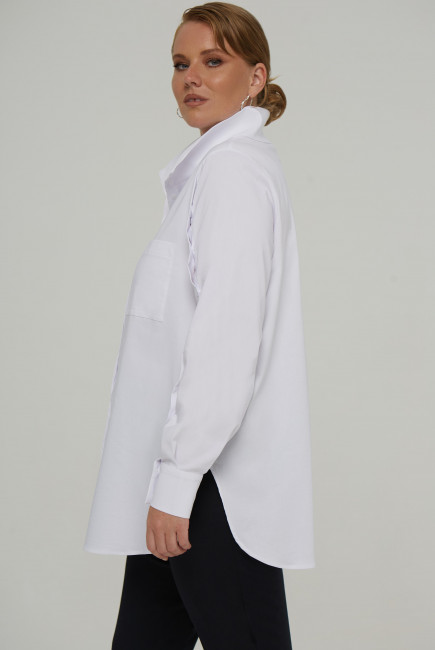 Белая рубашка кейп с пуговицами на рукаве купить на фигуру плюс сайз в магазине женской одежды больших размеров