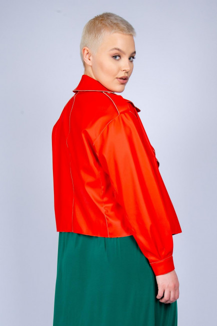 Куртка оранжевого цвета из экокожи с необработанным краем большого размера купить онлайн 