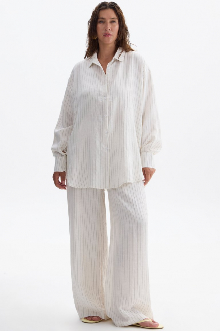 Брюки палаццо изо льна в полоску – фото – Plus Size 50–64 – Моно-Стиль