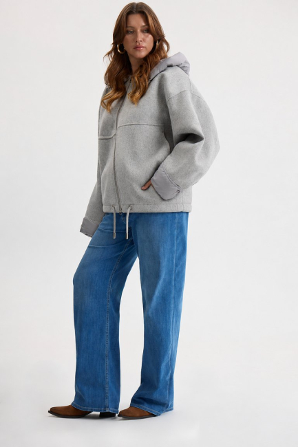 Куртка с капюшоном дабл фэйс из шерсти и кашемира – фото – Plus Size 50–64 – Моно-Стиль