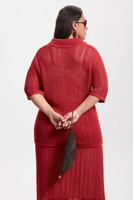 Юбка макси и джемпер поло из вязаного трикотажа сетка – фото – Plus Size 50–64 – Моно-Стиль
