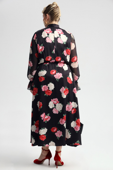 Платье макси с шифоновым рукавом и принтом