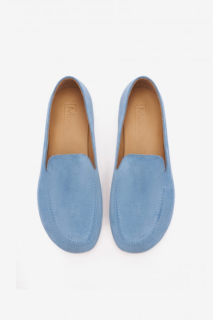 Венецианские лоферы из голубой замши