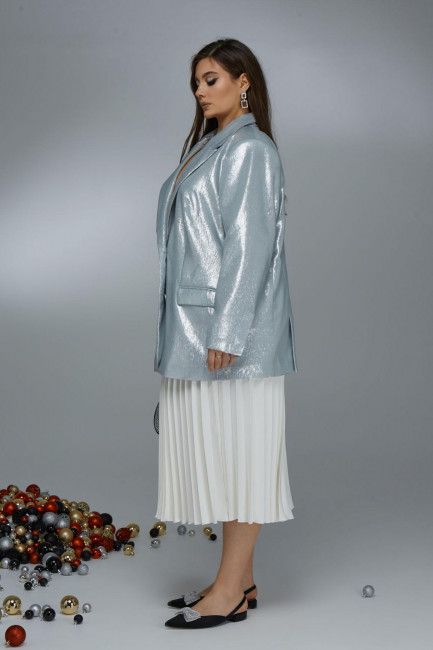 Однобортный серебряный пиджак из ткани ламе