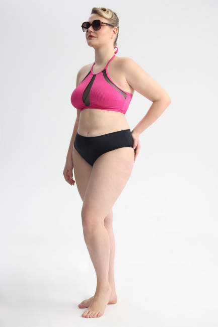 Топ бра халтер из ткани в рубчик со вставками сетка