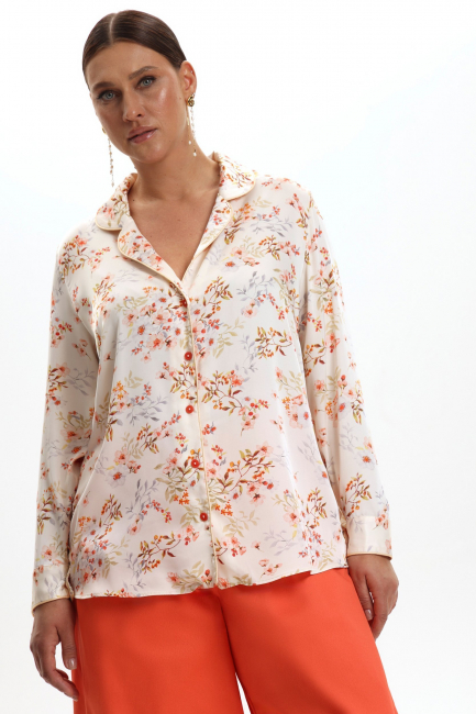 Блузка с принтом и ка́нтом из поливискозы
