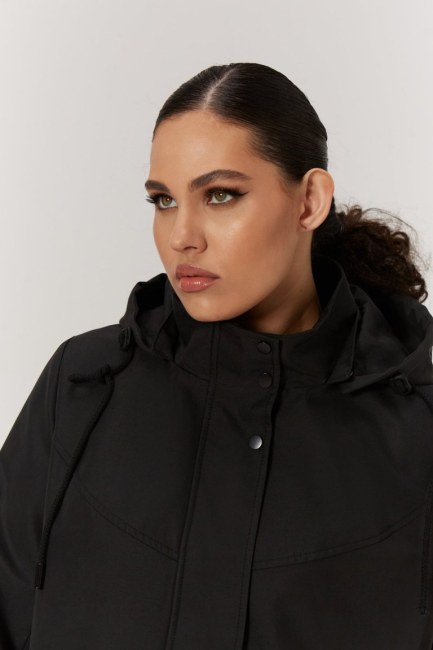 Парка тренч с капюшоном и кулиской – фото – Plus Size 50–64 – Моно-Стиль