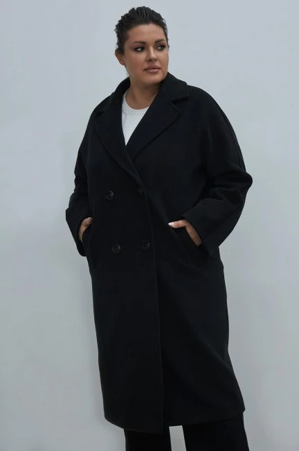 Купить женское Черное универсальное пальто классического кроя моностиль онлайн