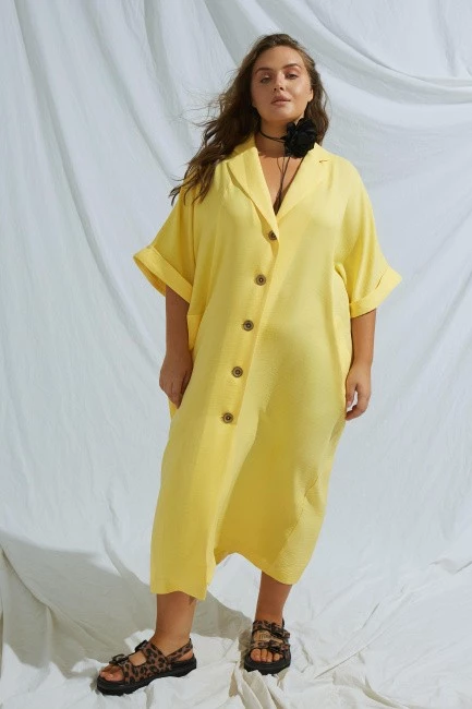 Желтое платье кардиган изо льна оверсайз купить онлайн