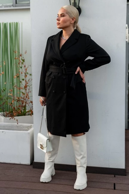 Двубортное платье-пиджак на подкладке черного цвета