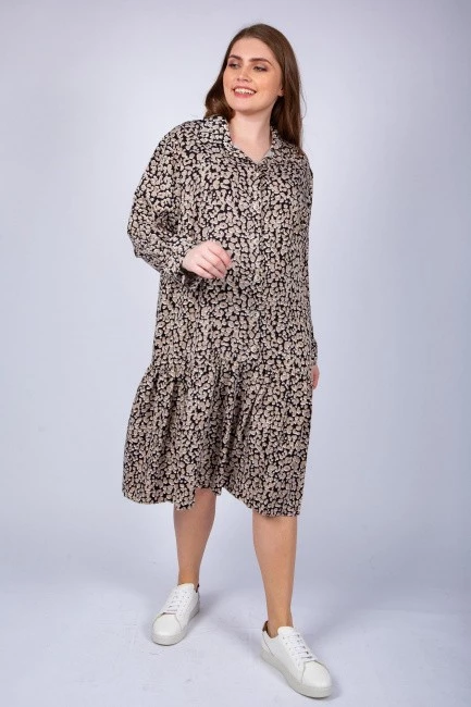 Ярусное платье с бежевым леопардовым принтом