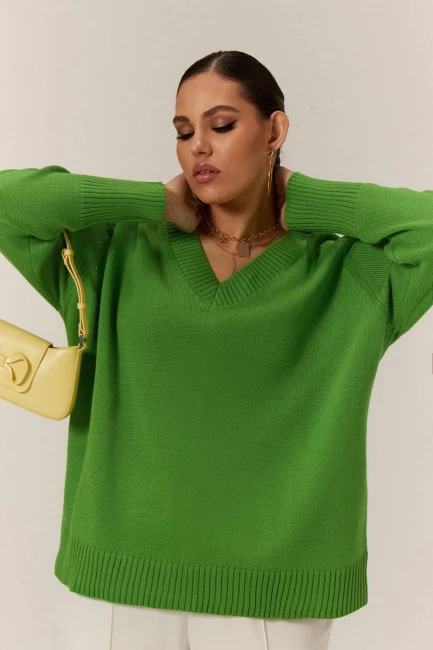 Зеленый пуловер из вязаного хлопка