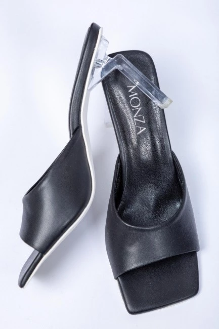 Черные кожаные босоножки на виниловом каблуке купить онлайн 