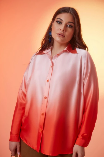 Шелковая рубашка с градиентом в оттенк  оранж