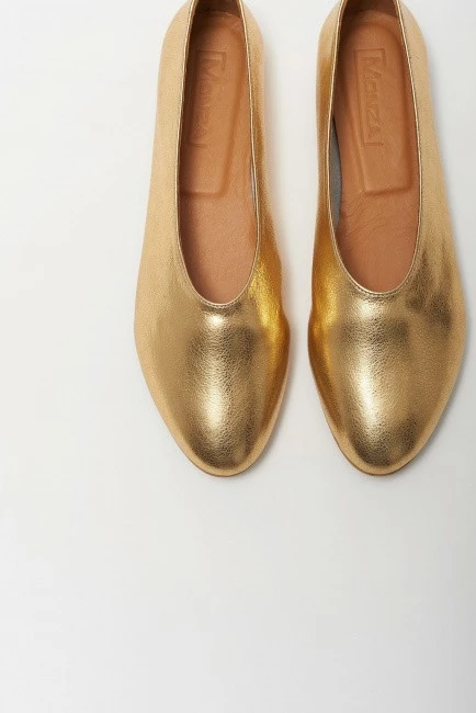 Золотые кожаные балетки с увеличенной полнотой большого размера купить онлайн в интернет-магазине 