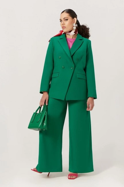 Зеленые палаццо из облегченной костюмной ткани