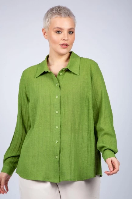 зеленая льняная рубашка купить в магазине одежды больших размеров для женщин 