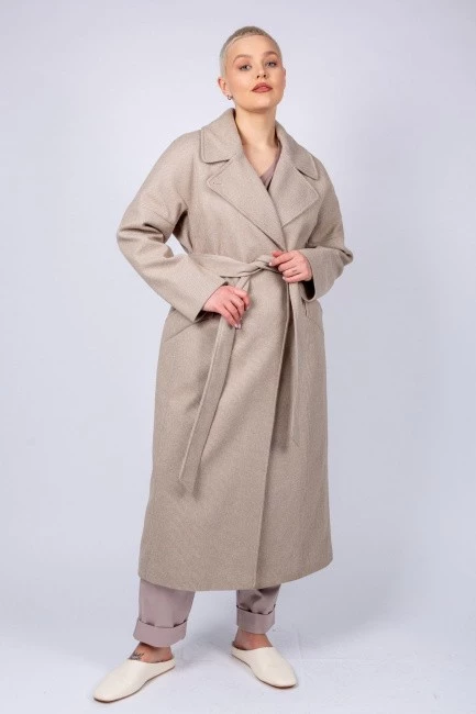 Базовое пальто из смесовой шерсти цвета беж