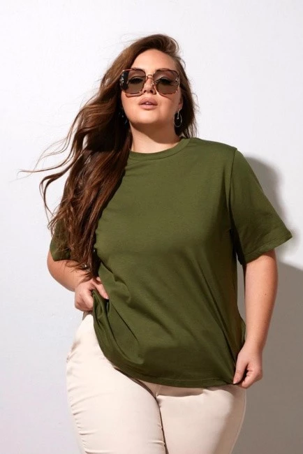 Женская Трикотажная футболка relaxed fit с круглым вырезом цвет хаки купить