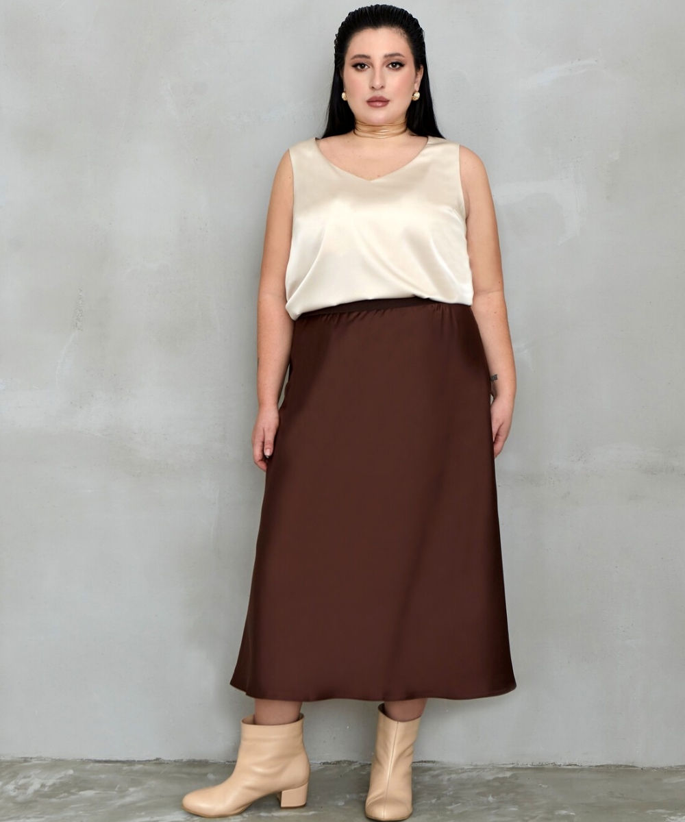 Шелковая юбка на подкладке коричневого цвета
