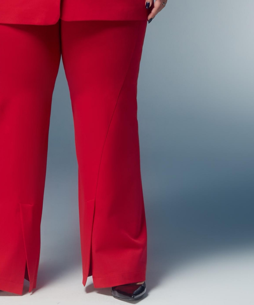 Красные расклешенные брюки с передней стрелкой и разрезом